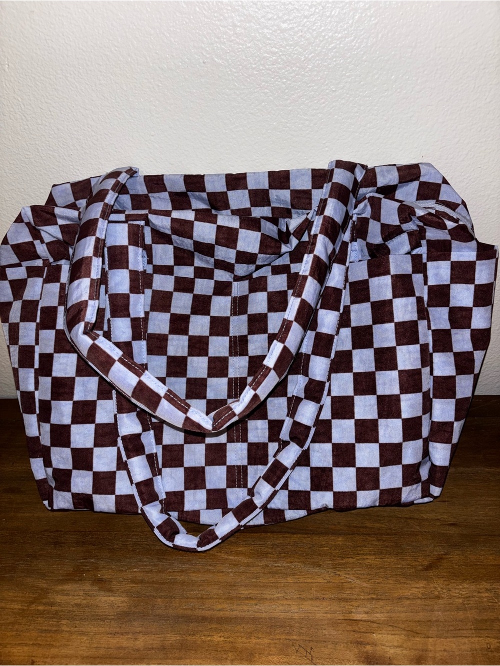 Baggu Small Cloud Carry-on Brown Blue Check - Picture 4 of 7